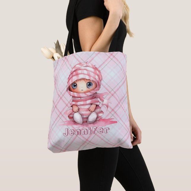 Kariertes Halloween-Pink in Rosa und Weiß Tasche (Von Nahem)