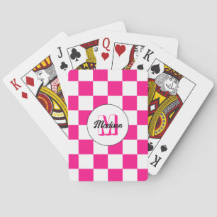 Kariertes heißrosa weißes geometrisches Retro-Mono Spielkarten