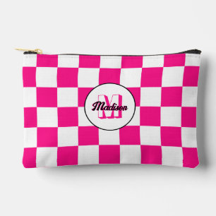 Kariertes heißrosa weißes geometrisches Retro-Mono Zubehörtasche