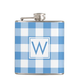 Kariertes, hellblaues und weißes Muster mit Monogr Flachmann