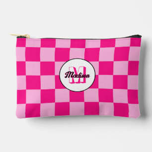 Kariertes helles heißrosa geometrisches Retro-Mono Zubehörtasche
