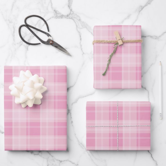 Kariertes, hellrosa Muster Geschenkpapier Set (Vorderseite)