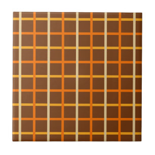 Kariertes Herbstmuster in Orange Green und Brown Fliese