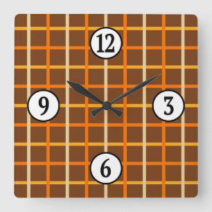 Kariertes Herbstmuster in Orange Green und Brown Quadratische Wanduhr