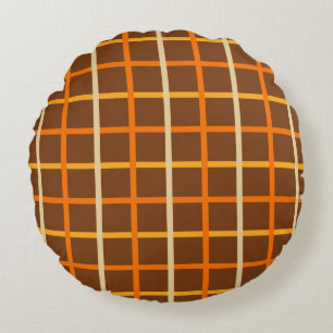 Kariertes Herbstmuster in Orange Green und Brown Rundes Kissen