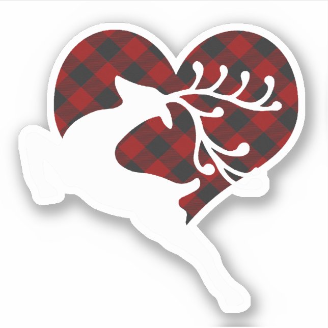 Kariertes Herz und Hirsch Aufkleber (Vorderseite)