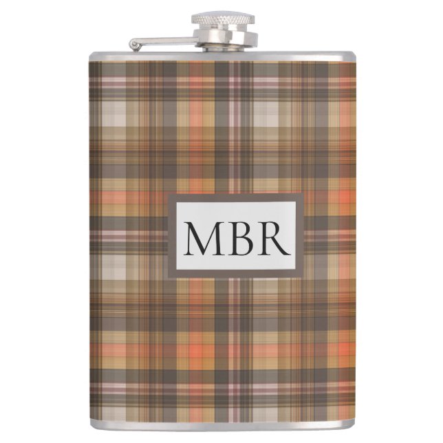 Kariertes Hinzufügen von Monogrammen in Herbstfarb Flachmann (Vorderseite)