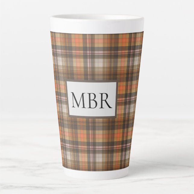 Kariertes Hinzufügen von Monogrammen in Herbstfarb Milchtasse (Vorderseite)