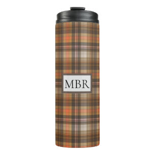 Kariertes Hinzufügen von Monogrammen in Herbstfarb Thermosbecher