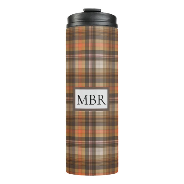 Kariertes Hinzufügen von Monogrammen in Herbstfarb Thermosbecher (Vorderseite)