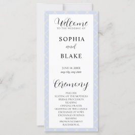 Kariertes Hochzeitsprogramm in Blau, Gelb und Weiß