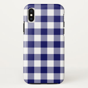 Kariertes iPhone X Case in Navy Blue und White Buf