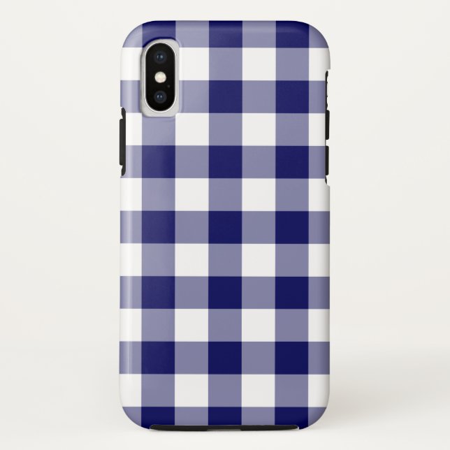 Kariertes iPhone X Case in Navy Blue und White Buf (Rückseite)