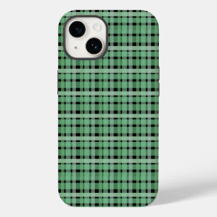 Kariertes Karo-Tartan Grün Streifen auf Schwarz iPhone 14 Hülle