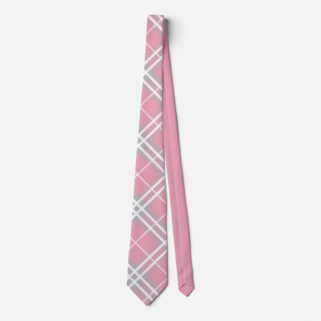 Kariertes klassisches Rosa und Grau Tartan Krawatte (Vorderseite)