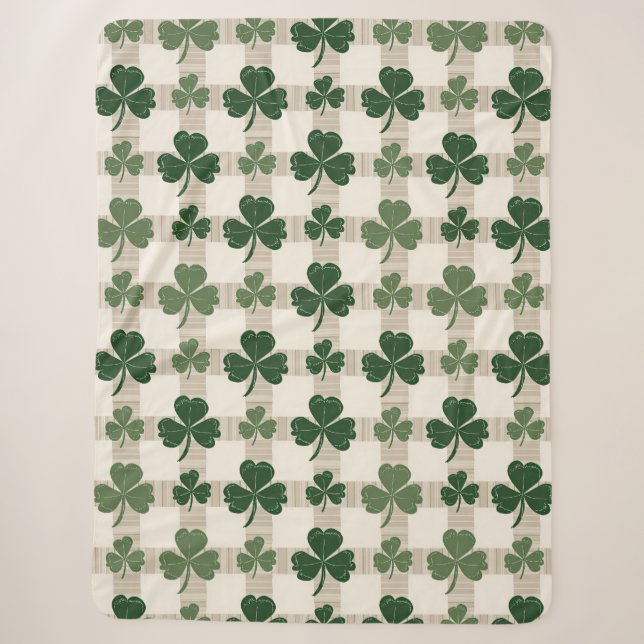 Kariertes Kleeblatt St. Patrick's Day Fleece Blank Sherpadecke (Vorderseite)