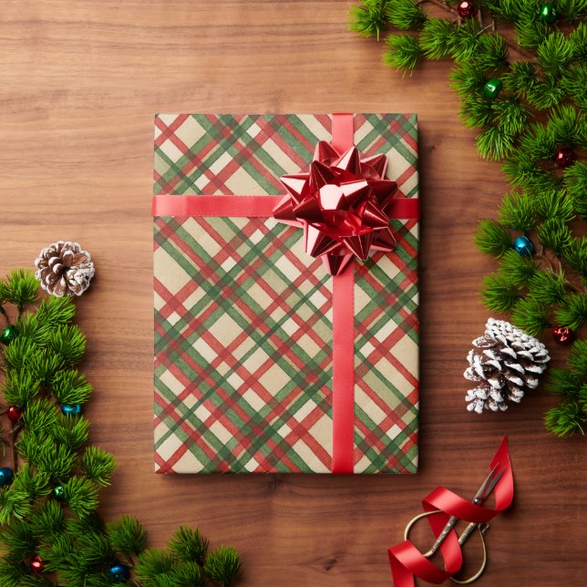 Kariertes Kunstmuster in der Classic Green Waterco Geschenkpapier (Feiertagsgeschenk)