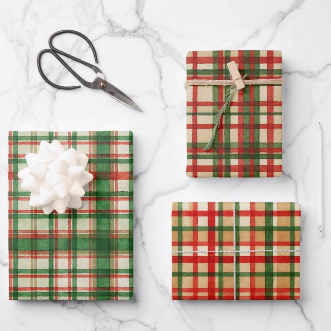 Kariertes Kunstmuster in der Classic Green Waterco Geschenkpapier Set (Vorderseite)