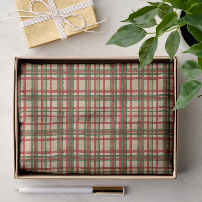 Kariertes Kunstmuster in der Classic Green Waterco Seidenpapier (Geschenk)