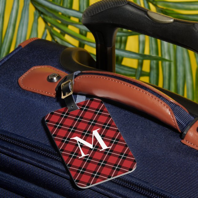 Kariertes Mit Monogramm Gepäckstück mit dem Classi Gepäckanhänger (Vorderseite Insitu 1)