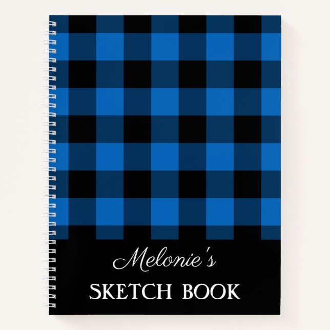 Kariertes Monogram Sketch-Buch von Rustic Blue Buf Notizbuch (Vorderseite)