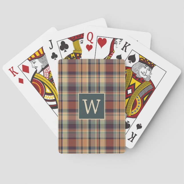 Kariertes Monogramm aus braun und creme Spielkarten (Rückseite)