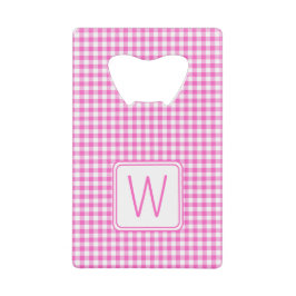 Kariertes Monogramm aus Gingham, rosa und weiß Geldbeutel Flaschenöffner