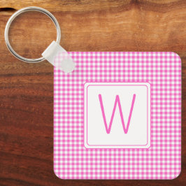Kariertes Monogramm aus Gingham, rosa und weiß Schlüsselanhänger