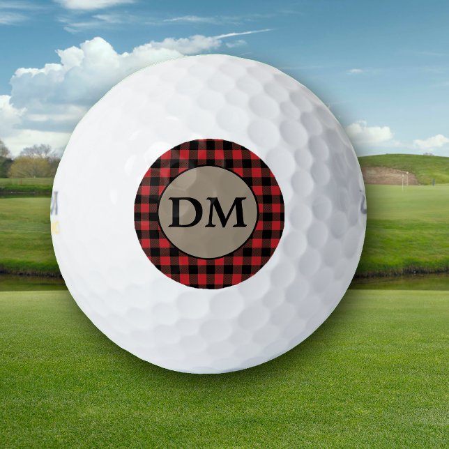 Kariertes Monogramm aus Red Black Buffalo Golfball (Von Creator hochgeladen)