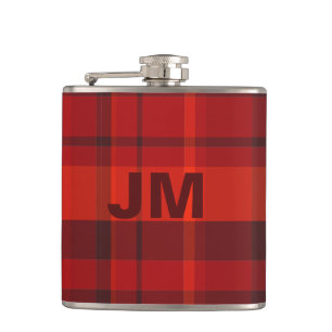 Kariertes Monogramm aus rotem Tartan Flachmann