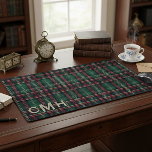 Kariertes Monogramm aus rotem und schwarzem Tartan Schreibtischunterlage