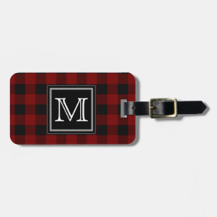 Kariertes Monogramm aus rustikalem Rot und schwarz Gepäckanhänger