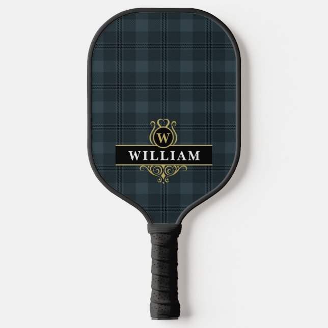 Kariertes Monogramm aus schwarzem Windows Pickleball Schläger (Vorderseite)