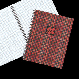 Kariertes Monogramm aus Tartan rot und schwarz Notizbuch