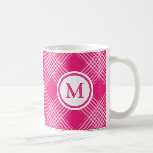 Kariertes Monogramm, hellrosa Kaffeetasse (Rechts)