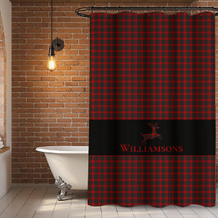 Kariertes Monogramm Hirsch Buffalo Red Black Duschvorhang