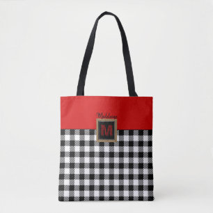Kariertes Monogramm in Rot-Weiß und Schwarz-Buffal Tasche