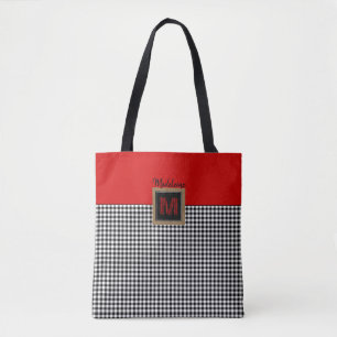 Kariertes Monogramm in Rot-Weiß und Schwarz-Buffal Tasche