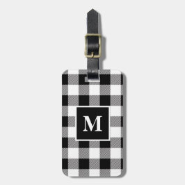 Kariertes Monogramm in Schwarz und Weiß Gepäckanhänger