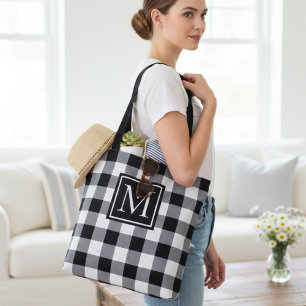 Kariertes Monogramm in Schwarzweiß-Buffalo Tasche