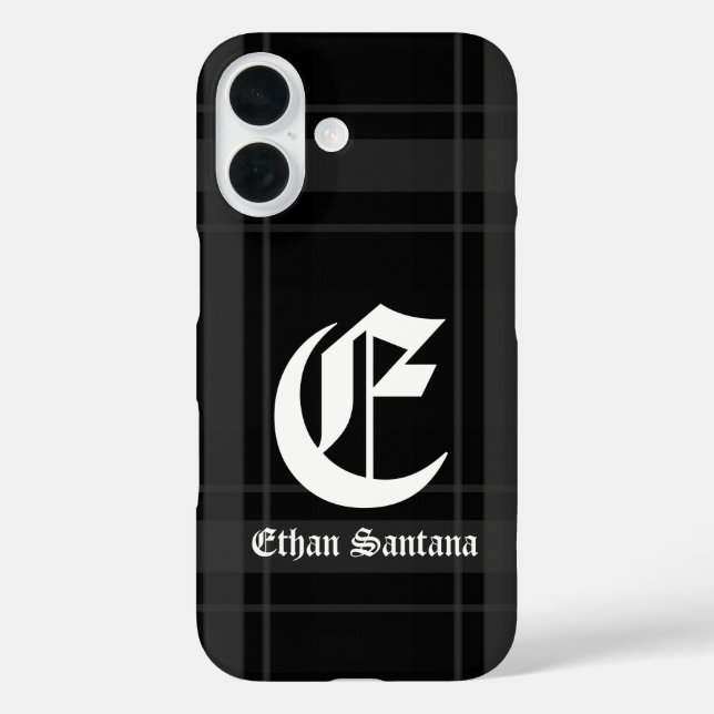 Kariertes Monogramm iPhone 16 Hülle (Rückseite)