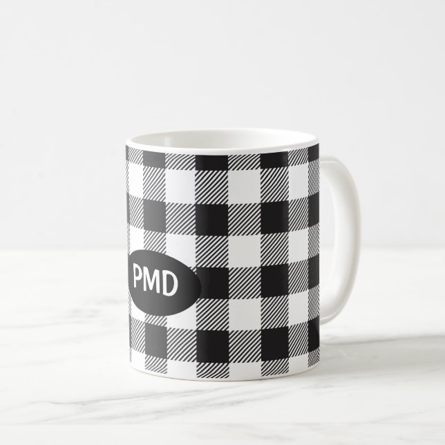 Kariertes Monogramm, Personalisiert Kaffeetasse (VorderseiteRechts)
