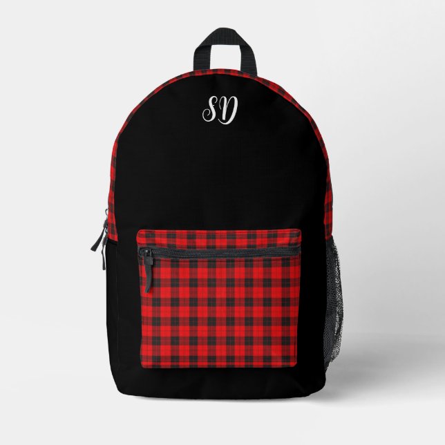 Kariertes Monogramm, rot und schwarz Bedruckter Rucksack (Vorderseite)