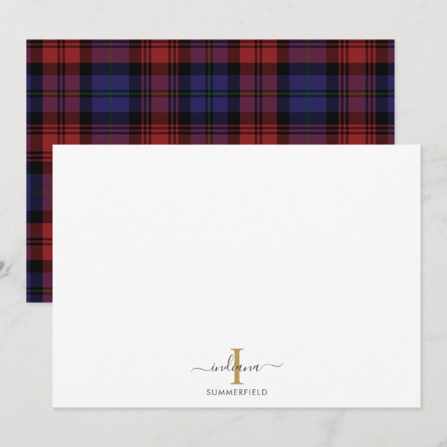 Kariertes Monogramm rustikales Tartan Mitteilungskarte (Vorne/Hinten)