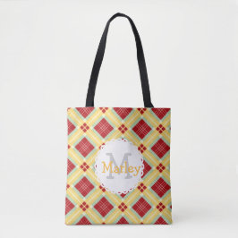 Kariertes Monogramm Totbeutel Tasche