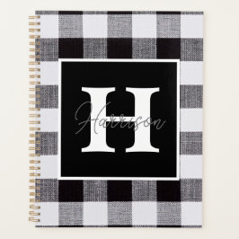 Kariertes Monogramm und Name von Gingham, Schwarz  Planer