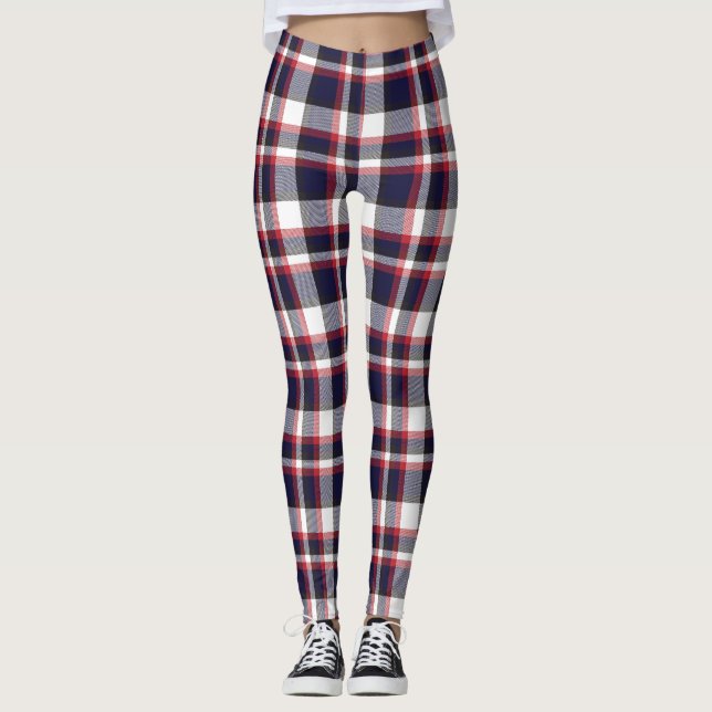 Kariertes Muster der roten Marine Leggings (Vorderseite)