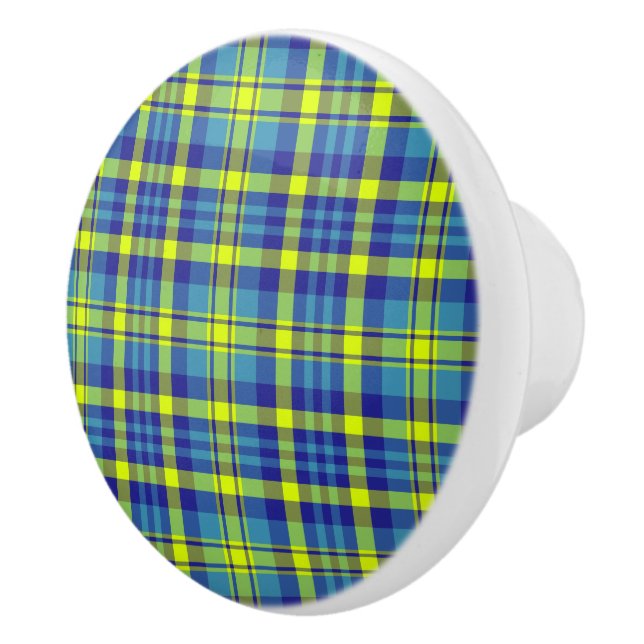 Kariertes Muster des Blauen Tartan Keramikknauf (Rechts)