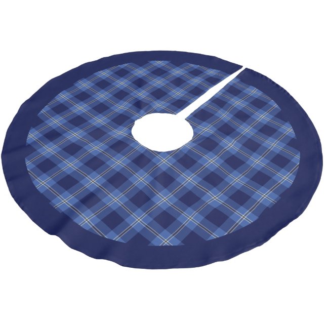 Kariertes Muster des modernen Blauen Tartan Polyester Weihnachtsbaumdecke (Schrägansicht)