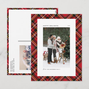 Kariertes Muster-Foto des roten Tartan Feiertagspostkarte